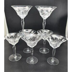 Morgantown Mayfair 7 Champagne Wine Glasses Etched Floral Vintage JJ3954
